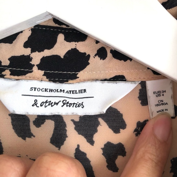 & Other Stories Tan Brown / Black Leopard Print Button Up Shirt Top Size US 4 - Picture 4 of 10